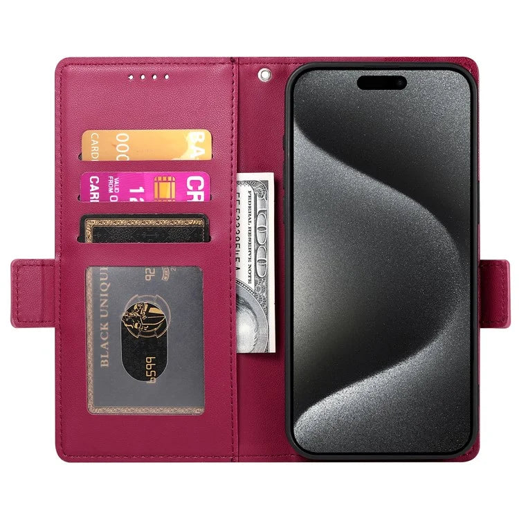 DF-010 For iPhone 14 Pro Max Case Stand Magnetic Clasp Leather Phone Cover