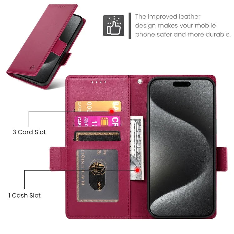 DF-010 For iPhone 14 Pro Max Case Stand Magnetic Clasp Leather Phone Cover