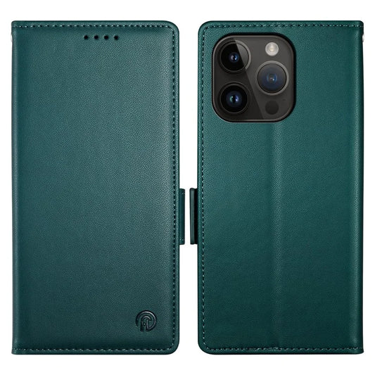 DF-010 For iPhone 14 Pro Max Case Stand Magnetic Clasp Leather Phone Coverish Green
