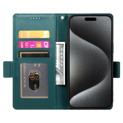DF-010 For iPhone 14 Pro Max Case Stand Magnetic Clasp Leather Phone Coverish Green
