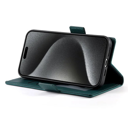 DF-010 For iPhone 14 Pro Max Case Stand Magnetic Clasp Leather Phone Coverish Green