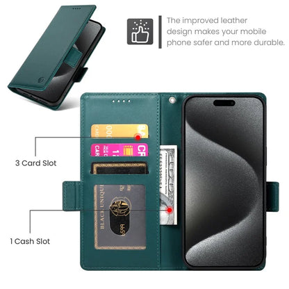 DF-010 For iPhone 14 Pro Max Case Stand Magnetic Clasp Leather Phone Coverish Green