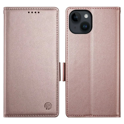 DF-010 For iPhone 15 Case Side Magnetic Clasps Leather Phone Cover with Wallet Stand