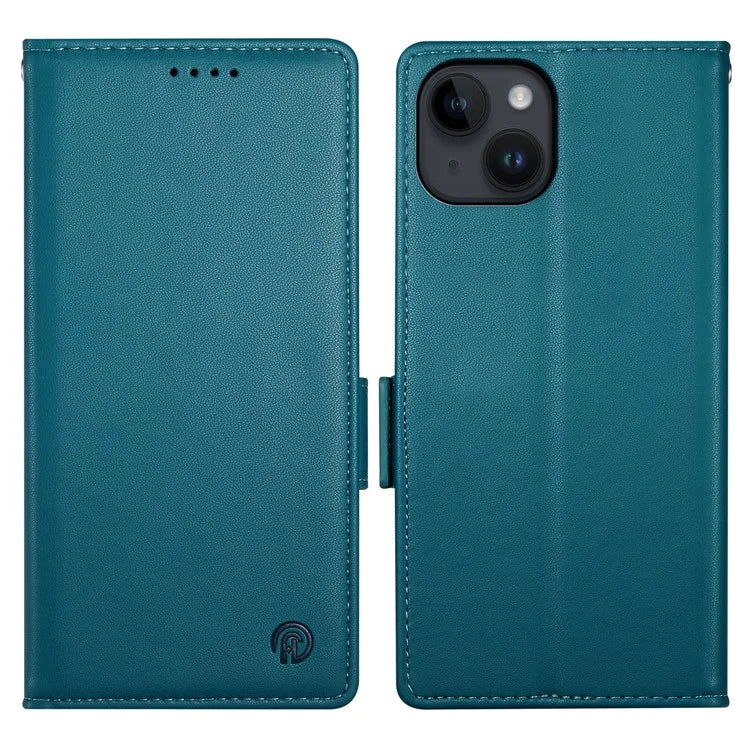 DF-010 For iPhone 15 Case Side Magnetic Clasps Leather Phone Cover with Wallet Stand