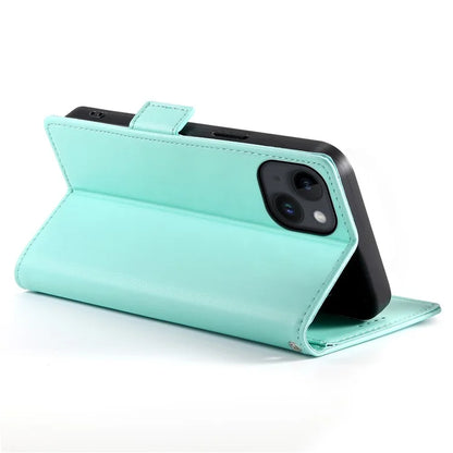 DF-010 For iPhone 15 Case Side Magnetic Clasps Leather Phone Cover with Wallet Stand