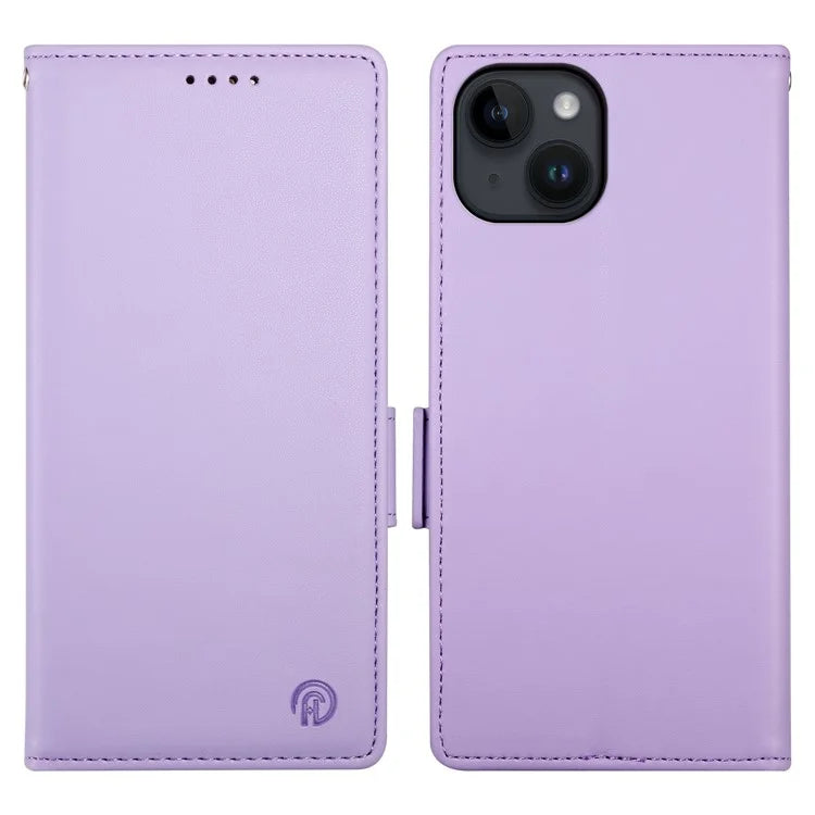 DF-010 For iPhone 15 Case Side Magnetic Clasps Leather Phone Cover with Wallet Stand