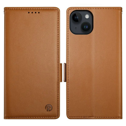 DF-010 For iPhone 15 Case Side Magnetic Clasps Leather Phone Cover with Wallet Stand
