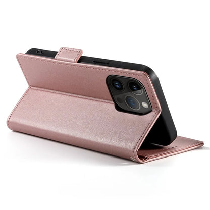 DF-010 For iPhone 15 Pro Case Side Magnetic Clasps Leather Wallet Stand Phone Cover