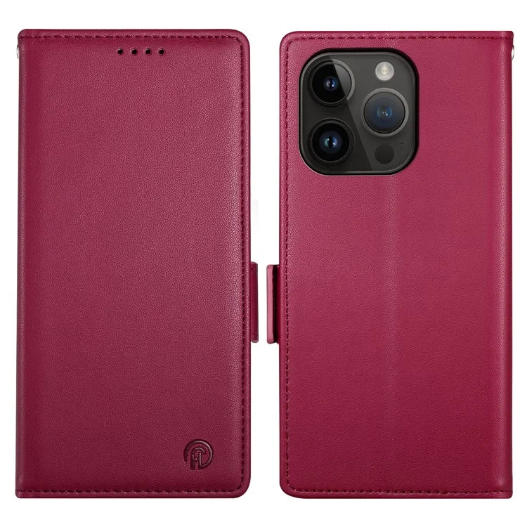 DF-010 For iPhone 15 Pro Case Side Magnetic Clasps Leather Wallet Stand Phone Cover