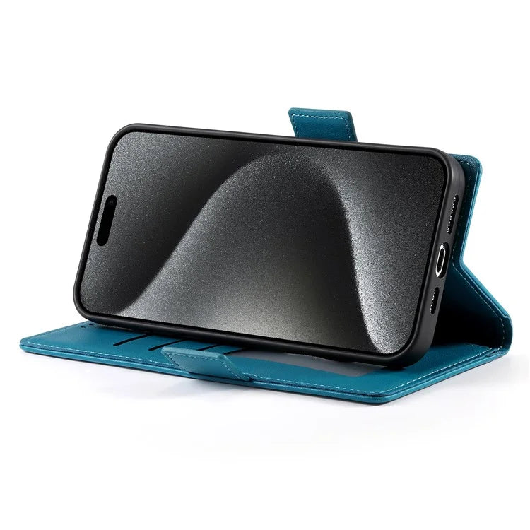 DF-010 For iPhone 15 Pro Case Side Magnetic Clasps Leather Wallet Stand Phone Cover