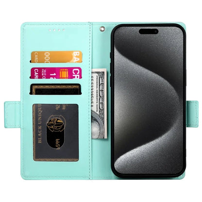DF-010 For iPhone 15 Pro Case Side Magnetic Clasps Leather Wallet Stand Phone Cover