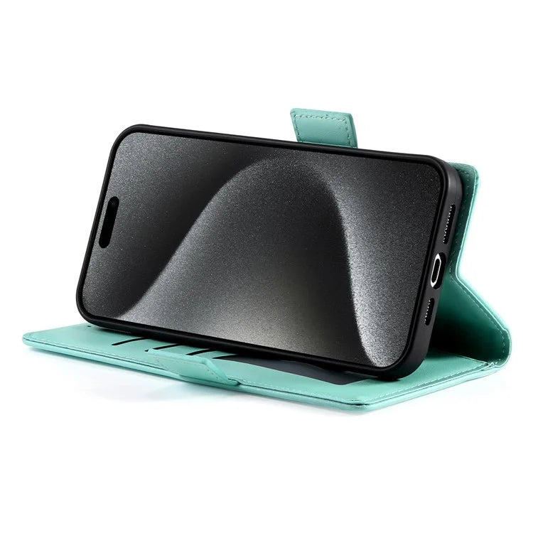 DF-010 For iPhone 15 Pro Case Side Magnetic Clasps Leather Wallet Stand Phone Cover