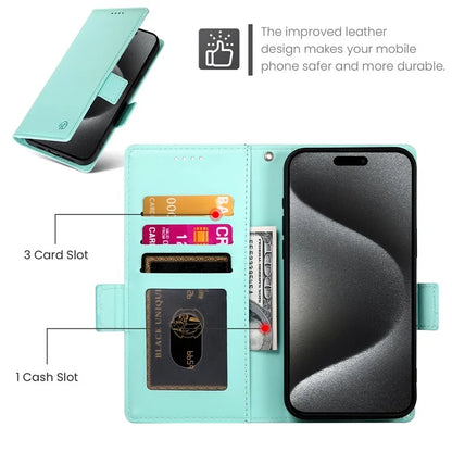 DF-010 For iPhone 15 Pro Case Side Magnetic Clasps Leather Wallet Stand Phone Cover