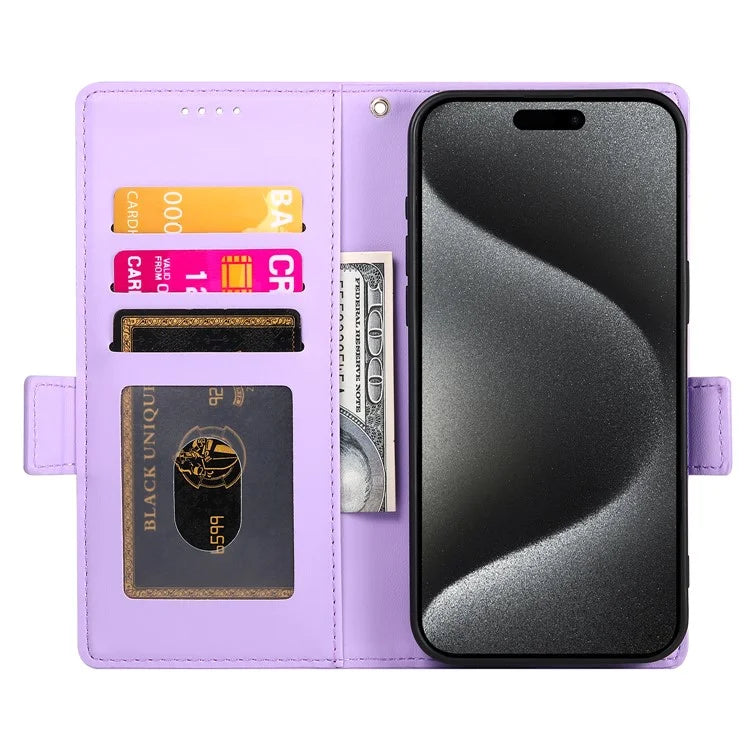 DF-010 For iPhone 15 Pro Case Side Magnetic Clasps Leather Wallet Stand Phone Cover