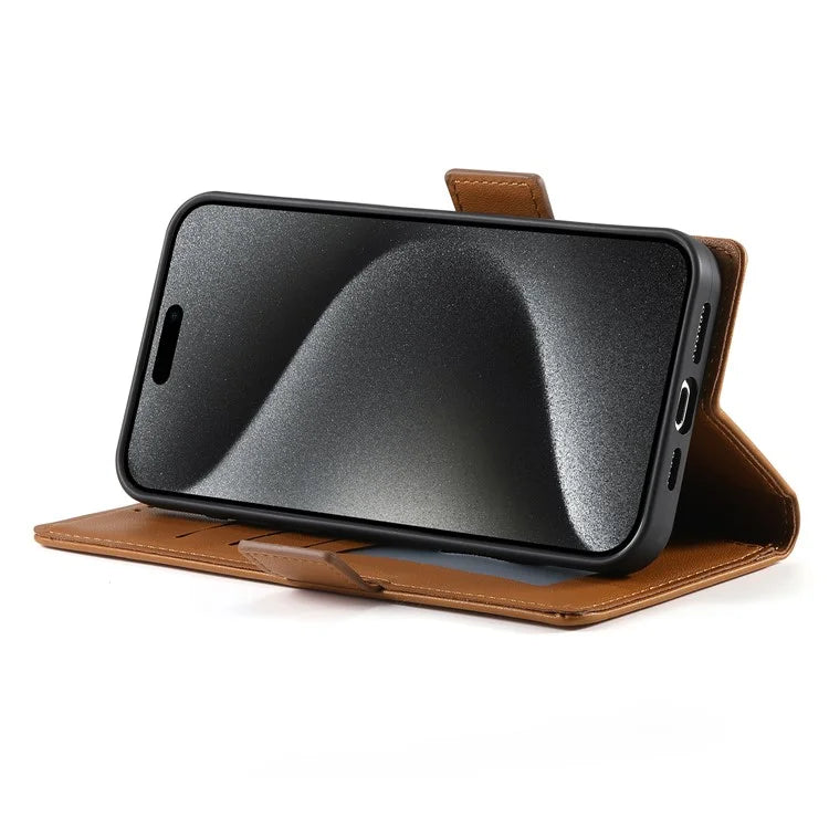 DF-010 For iPhone 15 Pro Case Side Magnetic Clasps Leather Wallet Stand Phone Cover