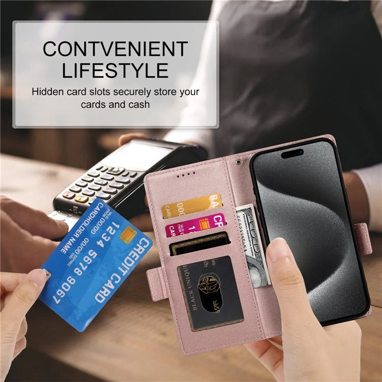 DF-010 For iPhone 15 Pro Max Case PU Leather Wallet Stand Phone Cover