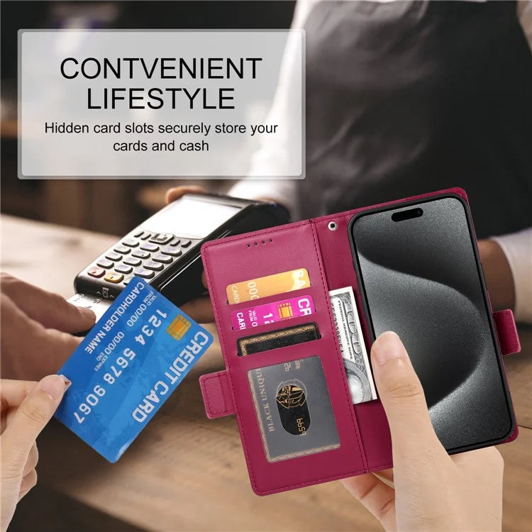 DF-010 For iPhone 15 Pro Max Case PU Leather Wallet Stand Phone Cover