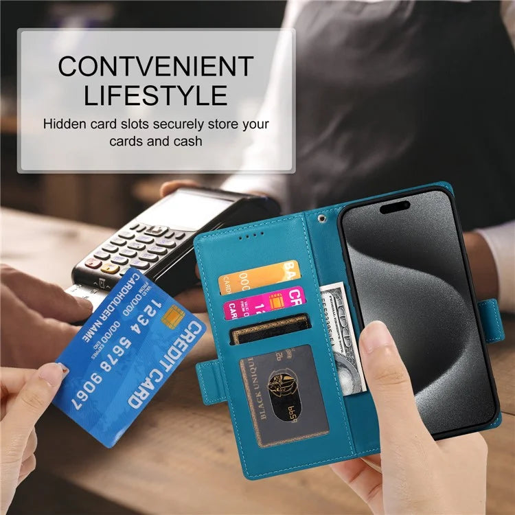 DF-010 For iPhone 15 Pro Max Case PU Leather Wallet Stand Phone Cover