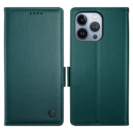 DF-010 For iPhone 13 Pro Case Full Protection PU Leather Phone Cover with Walletish Green