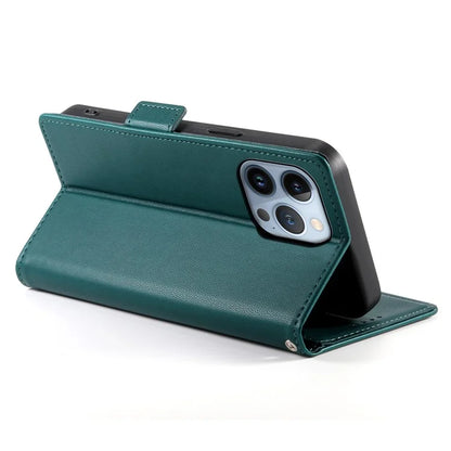 DF-010 For iPhone 13 Pro Case Full Protection PU Leather Phone Cover with Walletish Green
