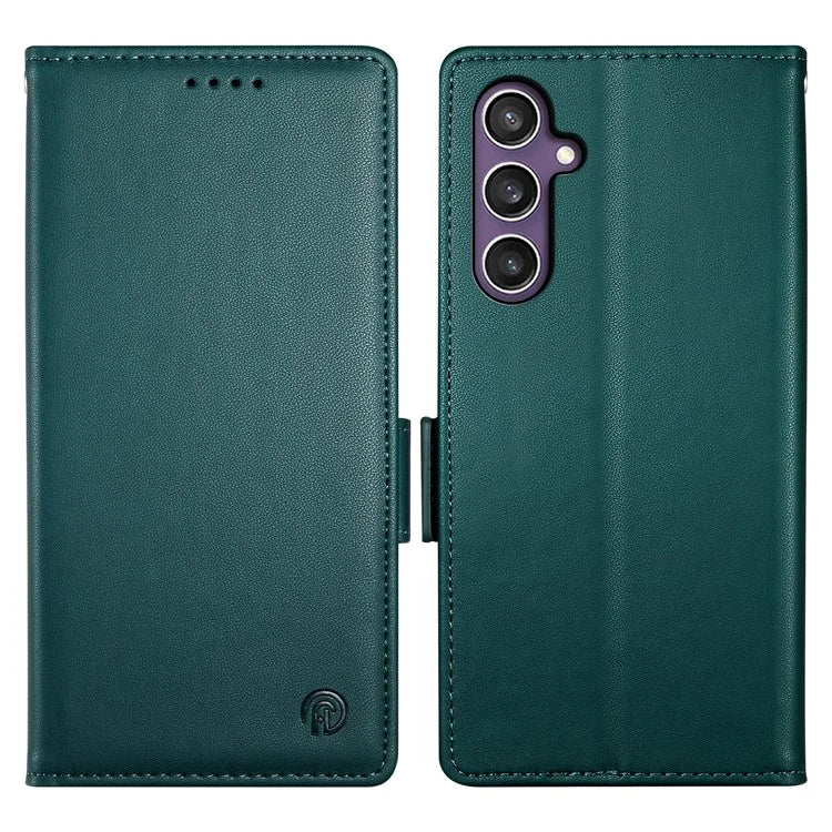 DF-010 For Samsung Galaxy S24+ Wallet Case Leather Phone Cover Side Magnetic Claspsish Green