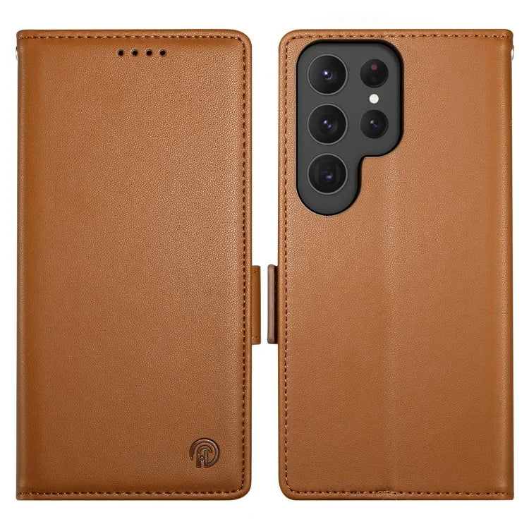 DF-010 For Samsung Galaxy S23 Ultra Case PU Leather Dual Magnetic Clasps Phone Cover