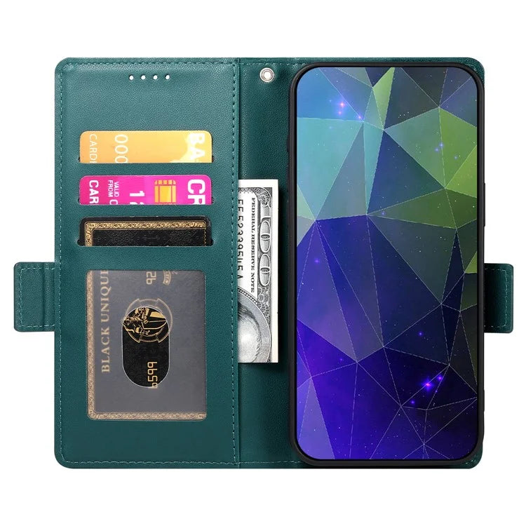 DF-010 For Samsung Galaxy A05 4G Case Leather Phone Cover with Card Holders Magnetic Side Buckleish Green