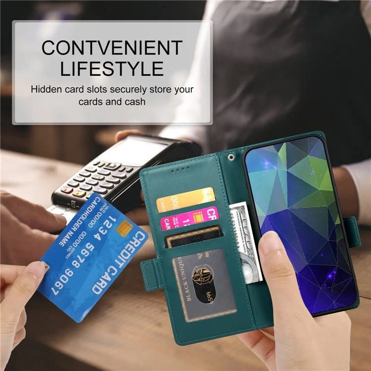 DF-010 For Samsung Galaxy A05 4G Case Leather Phone Cover with Card Holders Magnetic Side Buckleish Green