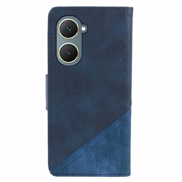 For vivo Y03 Case PU Leather Phone Cover Folio Wallet Crazy Texture Splicing