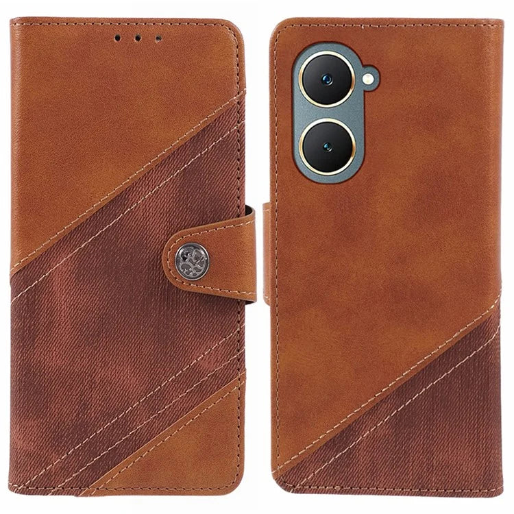 For vivo Y03 Case PU Leather Phone Cover Folio Wallet Crazy Texture Splicing