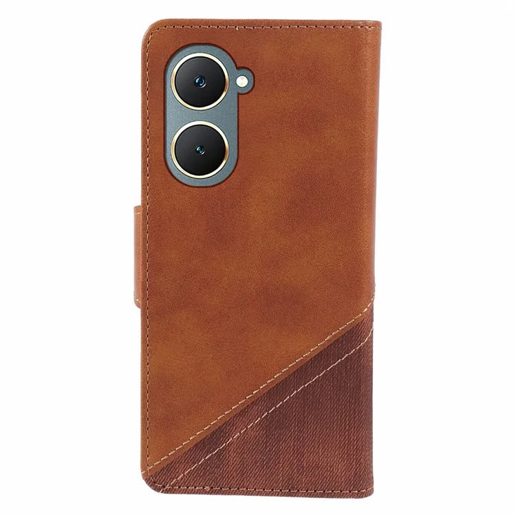 For vivo Y03 Case PU Leather Phone Cover Folio Wallet Crazy Texture Splicing