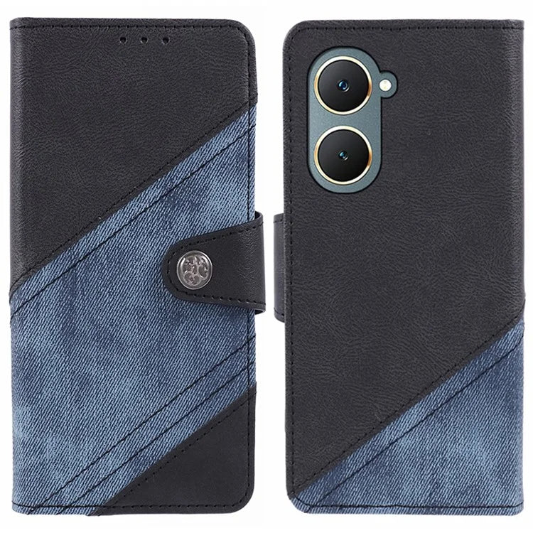 For vivo Y03 Case PU Leather Phone Cover Folio Wallet Crazy Texture Splicing