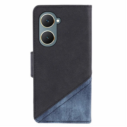 For vivo Y03 Case PU Leather Phone Cover Folio Wallet Crazy Texture Splicing