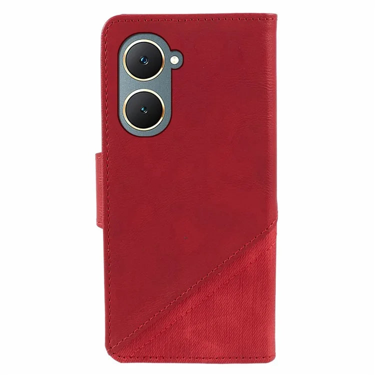 For vivo Y03 Case PU Leather Phone Cover Folio Wallet Crazy Texture Splicing