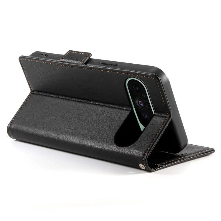 DF-010 For Google Pixel 9 / 9 Pro Case Side Magnetic Clasps Leather Stand Phone Cover