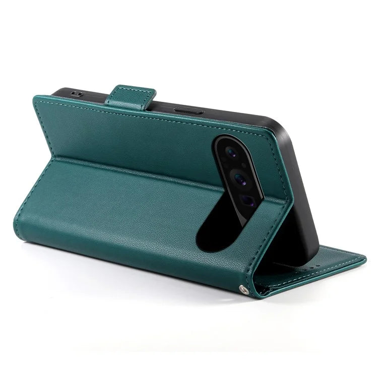DF-010 For Google Pixel 9 Pro XL Case PU Leather Wallet Stand Phone Coverish Green