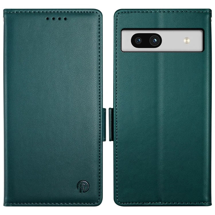 DF-010 For Google Pixel 7a Case Dual Magnetic Clasps PU Leather Flip Phone Coverish Green