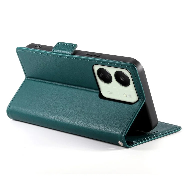 DF-010 For Xiaomi Redmi 13C 4G / 13C 5G / Poco C65 4G / Poco M6 5G / 13R 5G Case Card Holder Leather Stand Phone Coverish Green