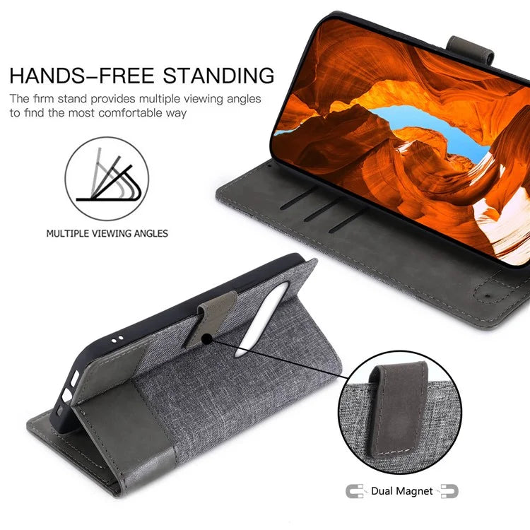 MUXMA MX102 For Google Pixel 8a Case Canvas+Leather+TPU Phone Wallet Cover