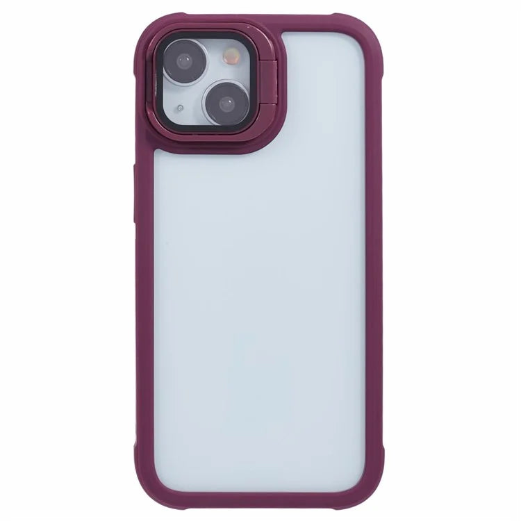 For iPhone 13 Case Lens Frame Kickstand PC + TPU Non-Slip Edge  Phone Cover