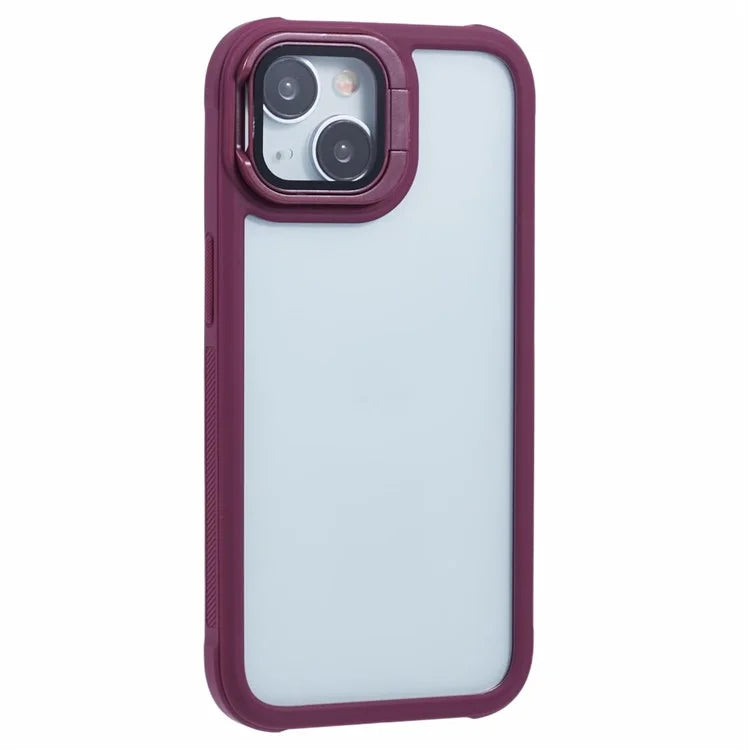 For iPhone 13 Case Lens Frame Kickstand PC + TPU Non-Slip Edge  Phone Cover