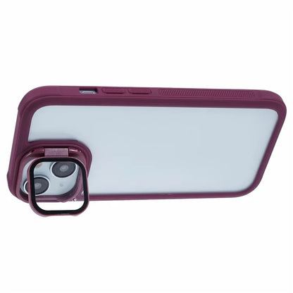 For iPhone 13 Case Lens Frame Kickstand PC + TPU Non-Slip Edge  Phone Cover