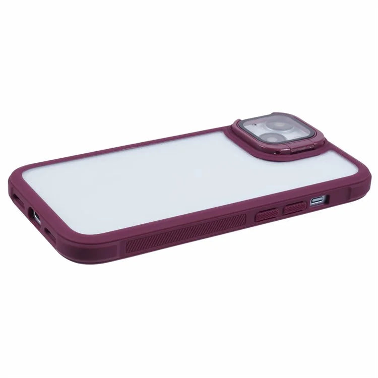 For iPhone 13 Case Lens Frame Kickstand PC + TPU Non-Slip Edge  Phone Cover