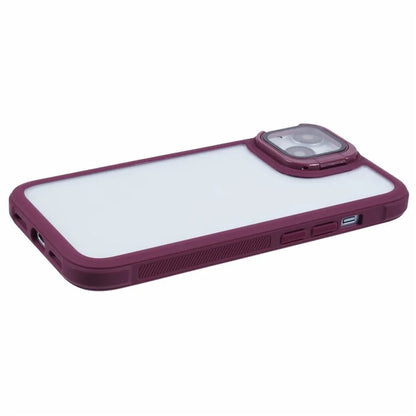 For iPhone 13 Case Lens Frame Kickstand PC + TPU Non-Slip Edge  Phone Cover