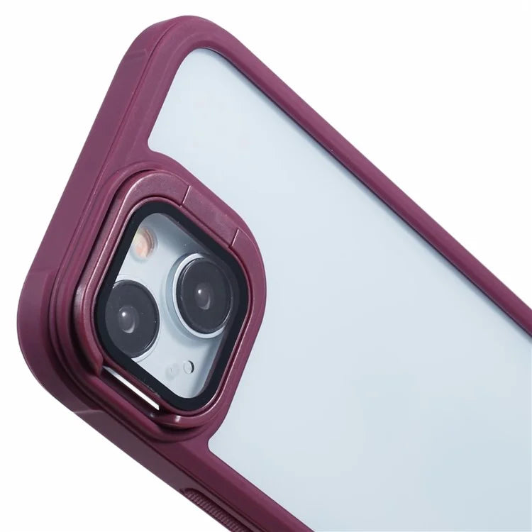 For iPhone 13 Case Lens Frame Kickstand PC + TPU Non-Slip Edge  Phone Cover