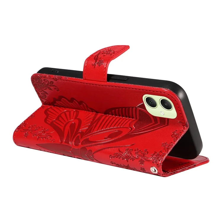 For Samsung Galaxy A05 4G Case Butterfly Leather Wallet Phone Cover with Hand Strap