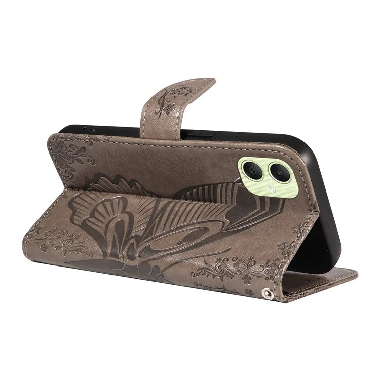 For Samsung Galaxy A05 4G Case Butterfly Leather Wallet Phone Cover with Hand Strap