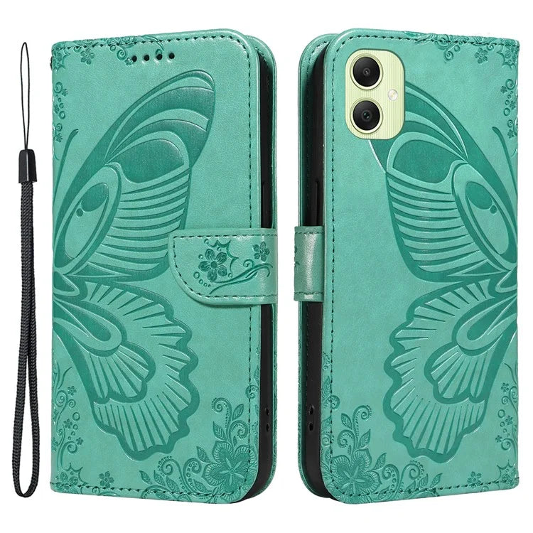 For Samsung Galaxy A05 4G Case Butterfly Leather Wallet Phone Cover with Hand Strap