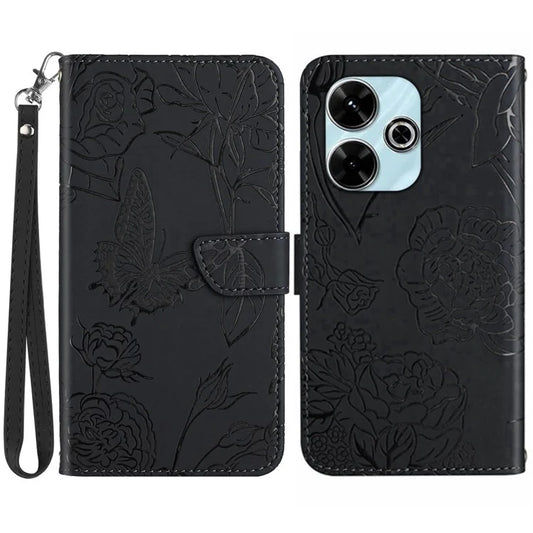 HT03 For Xiaomi Redmi 13 4G Case Floral Butterfly PU Leather Phone Cover with Hand Strap
