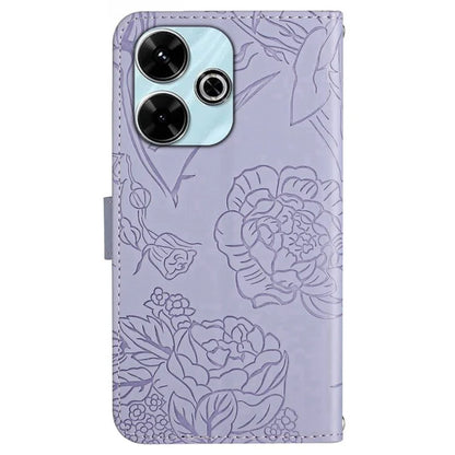 HT03 For Xiaomi Redmi 13 4G Case Floral Butterfly PU Leather Phone Cover with Hand Strap